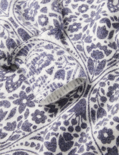 Blouson Sleeve Fluffy Jumper-Ivory, Navy Heart Bloom-6