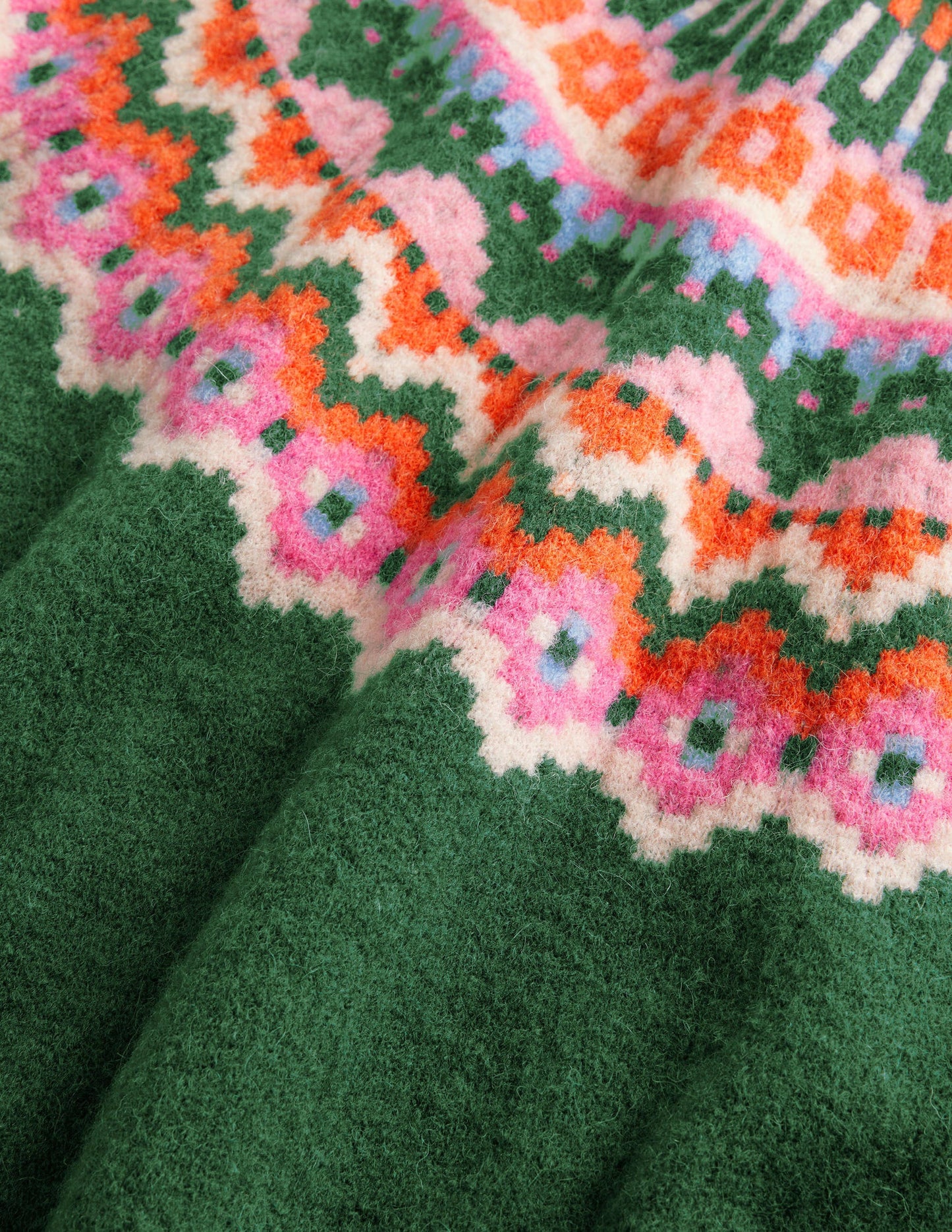 Blouson Sleeve Fluffy Jumper-Hunter Green, Fair Isle