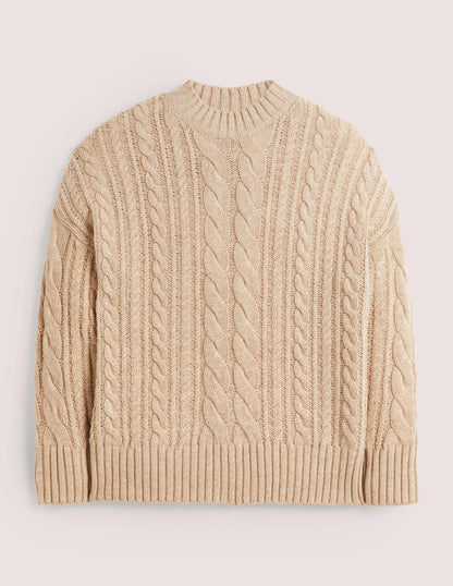 Cable Knit Jumper-Chinchilla Melange-6