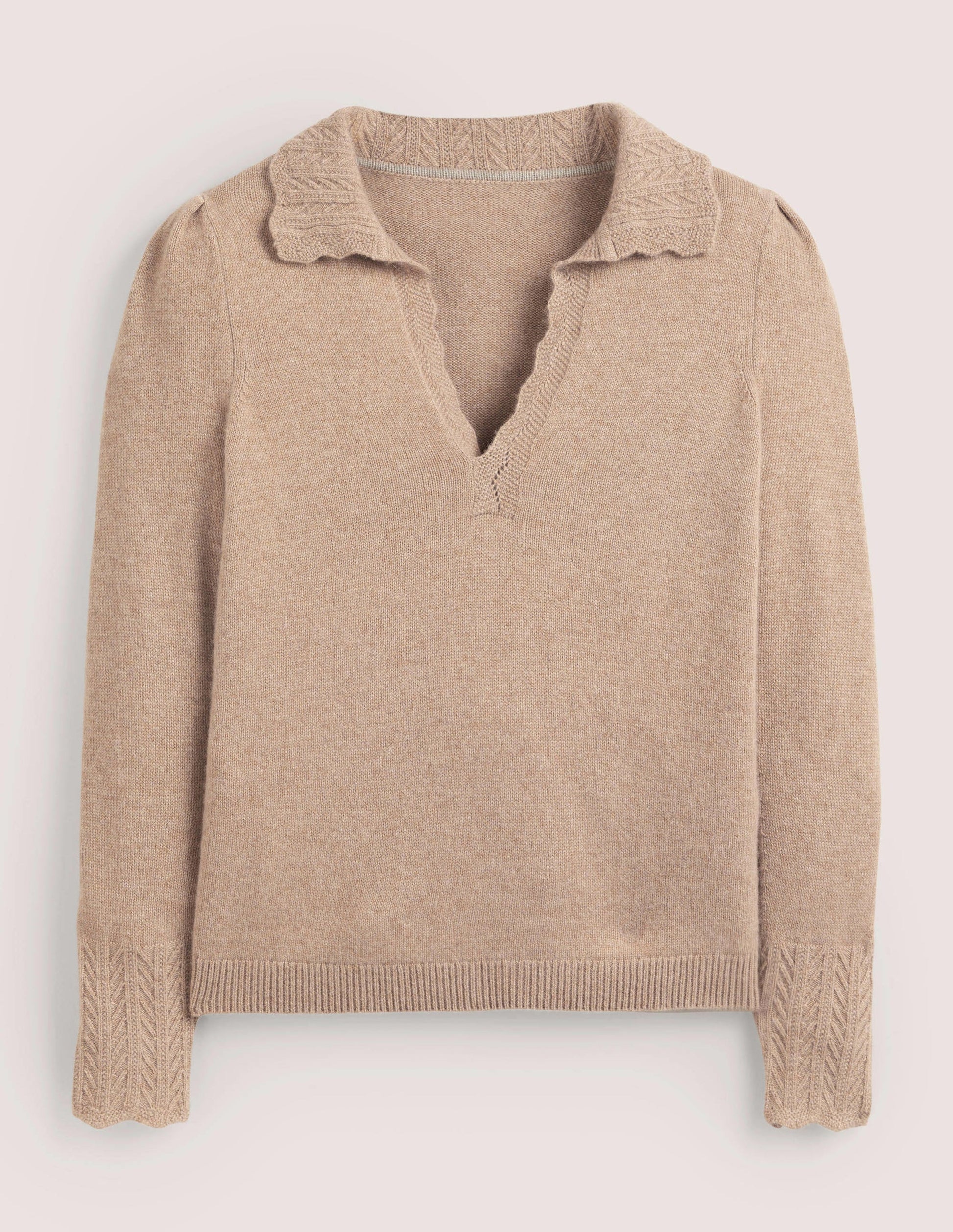 Cashmere Detail Collar Jumper-Camel Melange-5