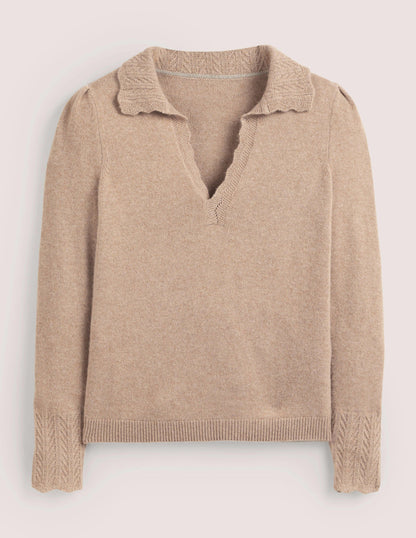 Cashmere Detail Collar Jumper-Camel Melange-5