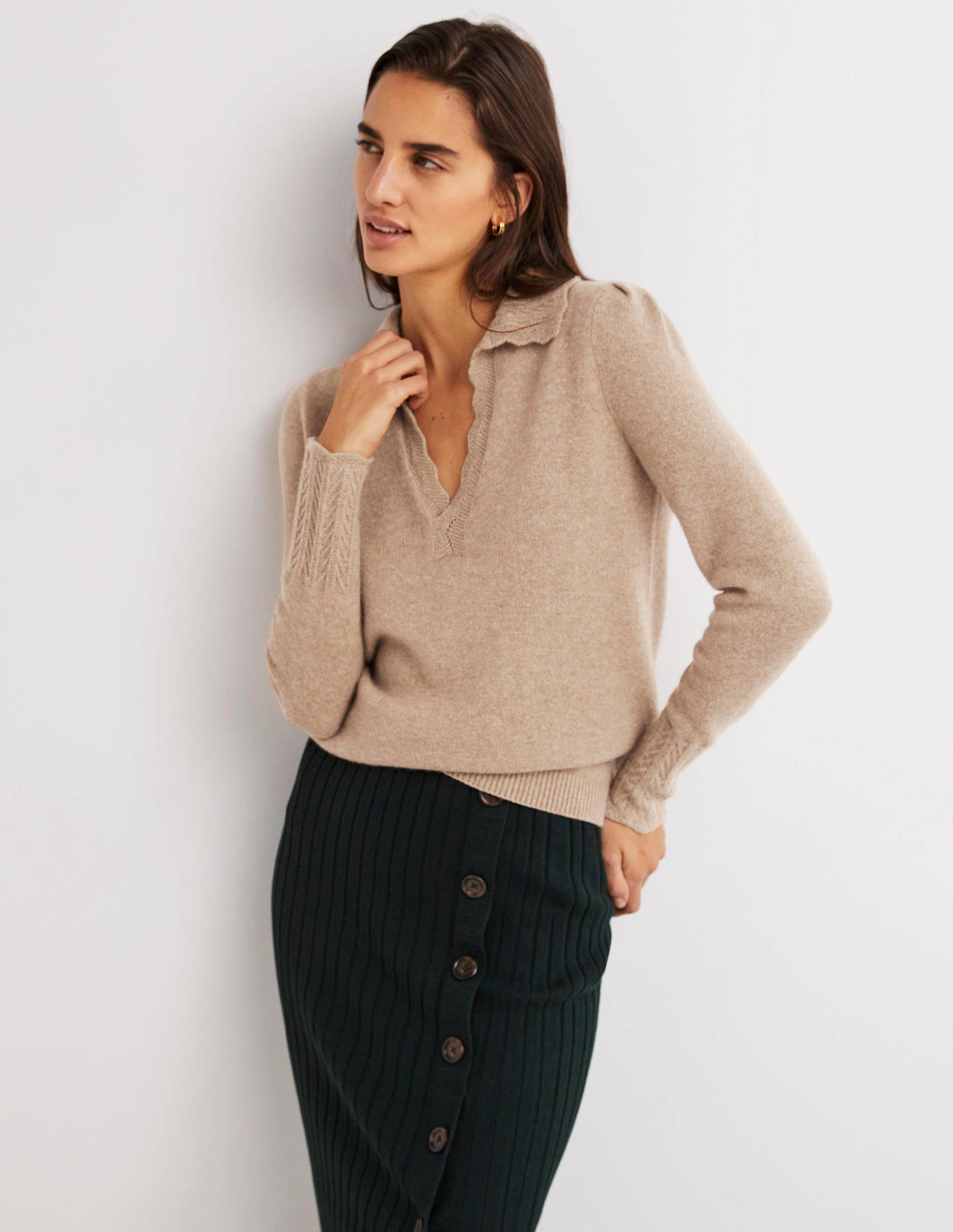 Cashmere Detail Collar Jumper-Camel Melange-1