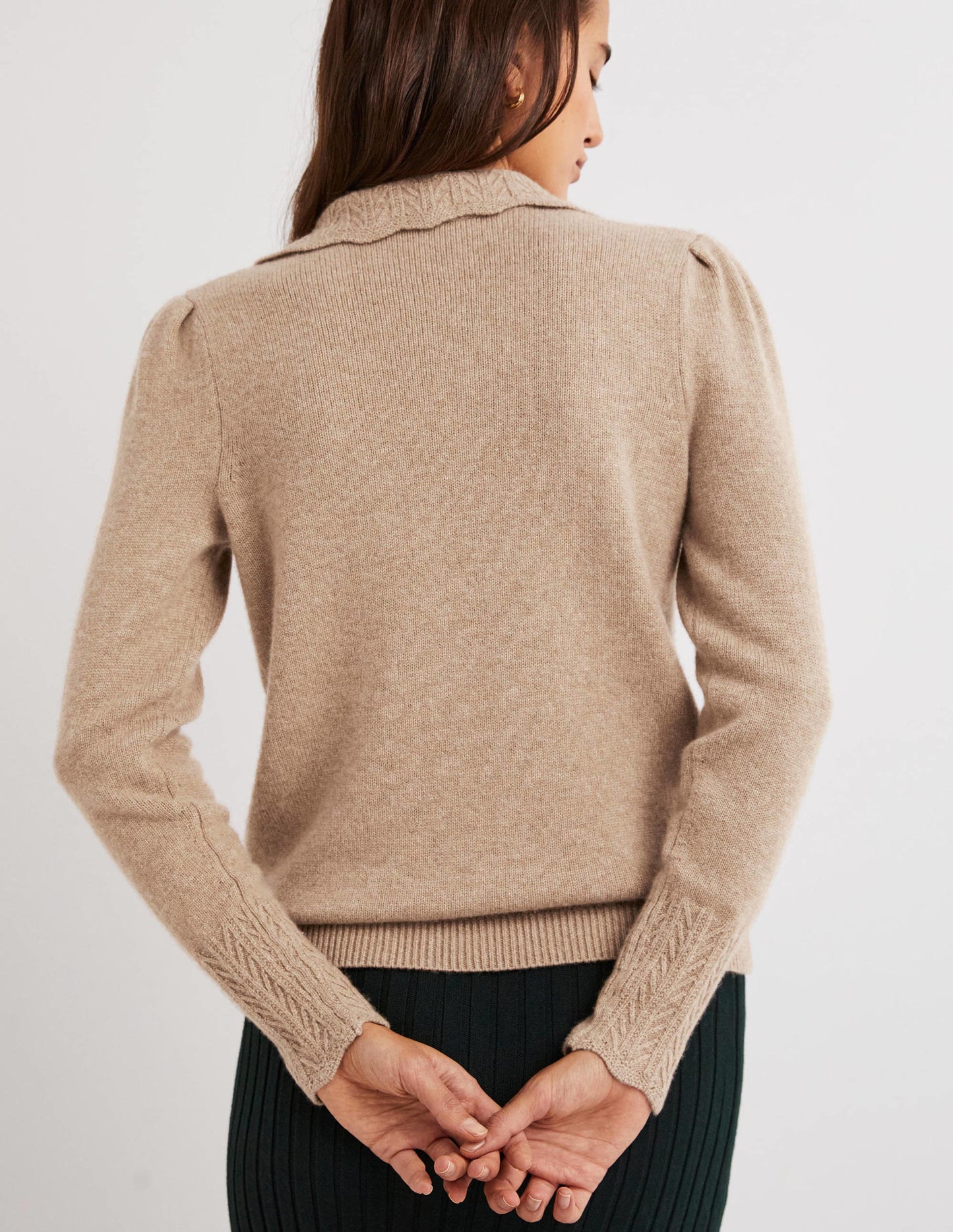 Cashmere Detail Collar Jumper-Camel Melange