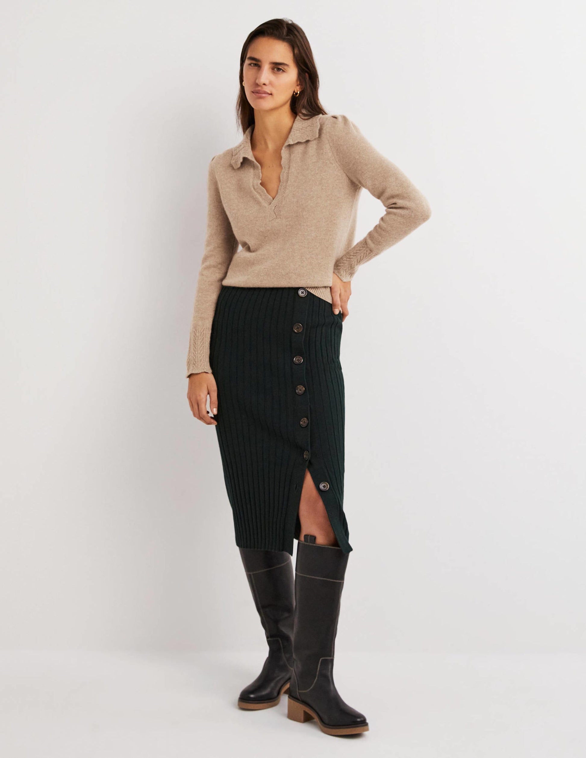 Cashmere Detail Collar Jumper-Camel Melange-4