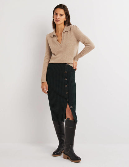 Cashmere Detail Collar Jumper-Camel Melange-4