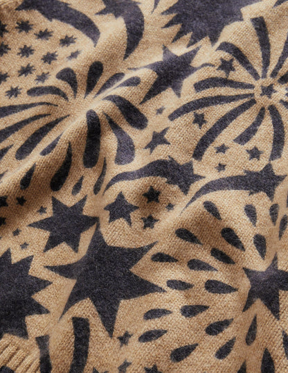 Chunky Cashmere Crew Neck Tank-Camel, Black Firework Bloom-6