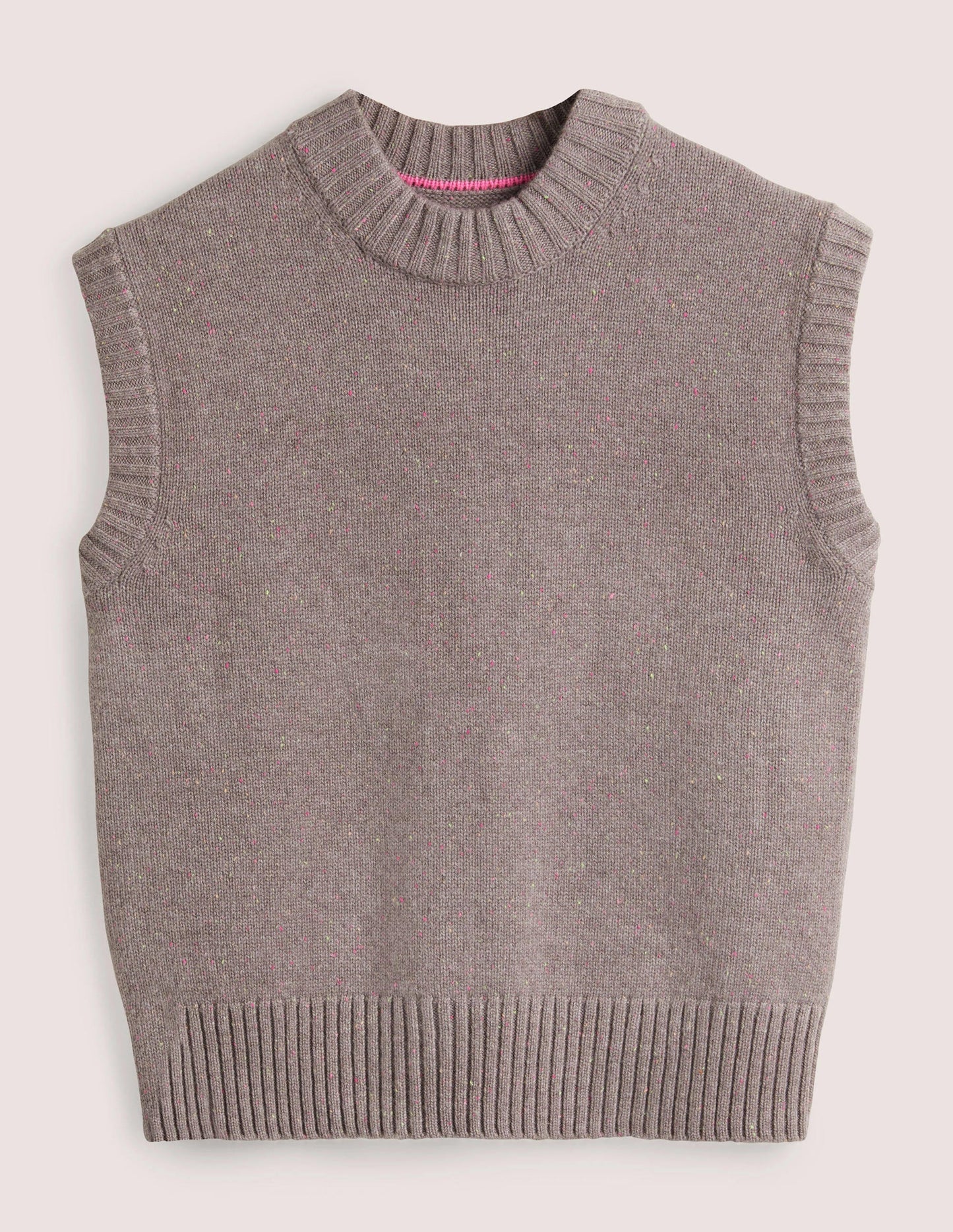 Chunky Cashmere Crew Neck Tank-Grey, Multi Nep