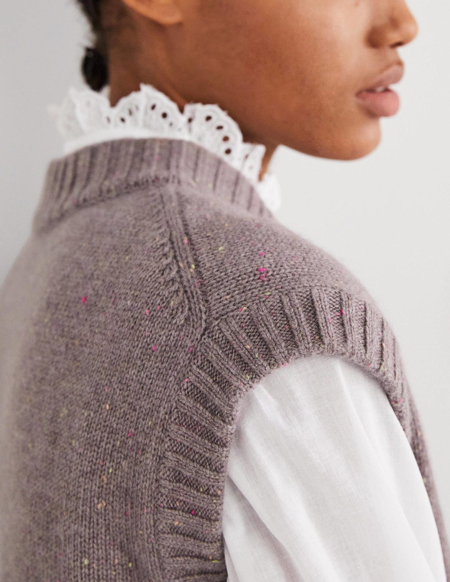 Chunky Cashmere Crew Neck Tank-Grey, Multi Nep