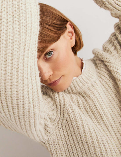 Chunky Ribbed Jumper-Oatmeal Melange-2
