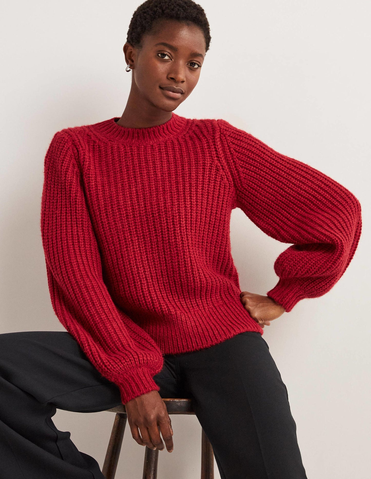 Chunky Ribbed Jumper-Ruby Red