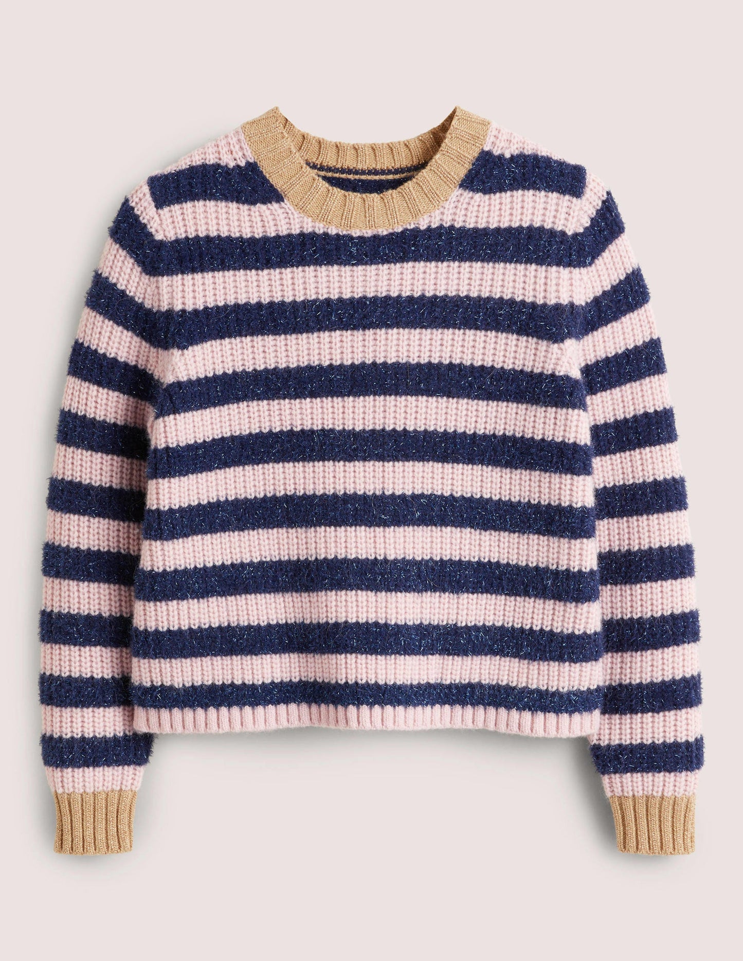 Navy Sparkle Stripe Ribbed Jumper-Navy, Pink Tinsel Stripe