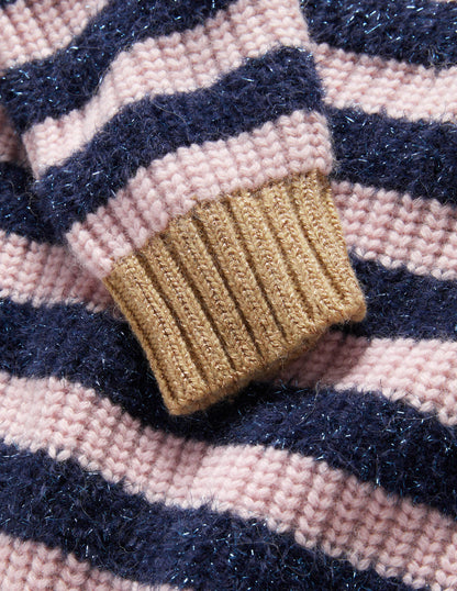 Navy Sparkle Stripe Ribbed Jumper-Navy, Pink Tinsel Stripe-6