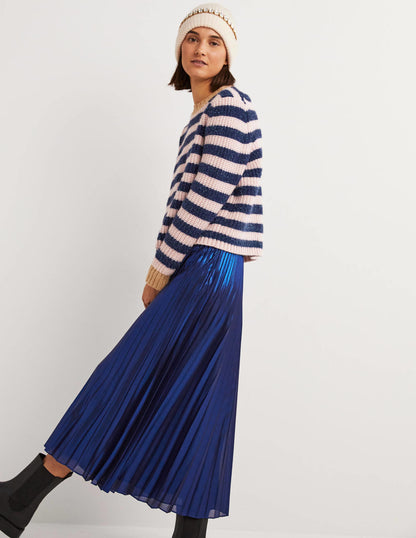 Navy Sparkle Stripe Ribbed Jumper-Navy, Pink Tinsel Stripe-4