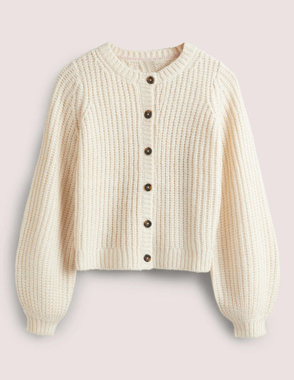 Cream Chunky Ribbed Fluffy Cardigan-Warm Ivory-6