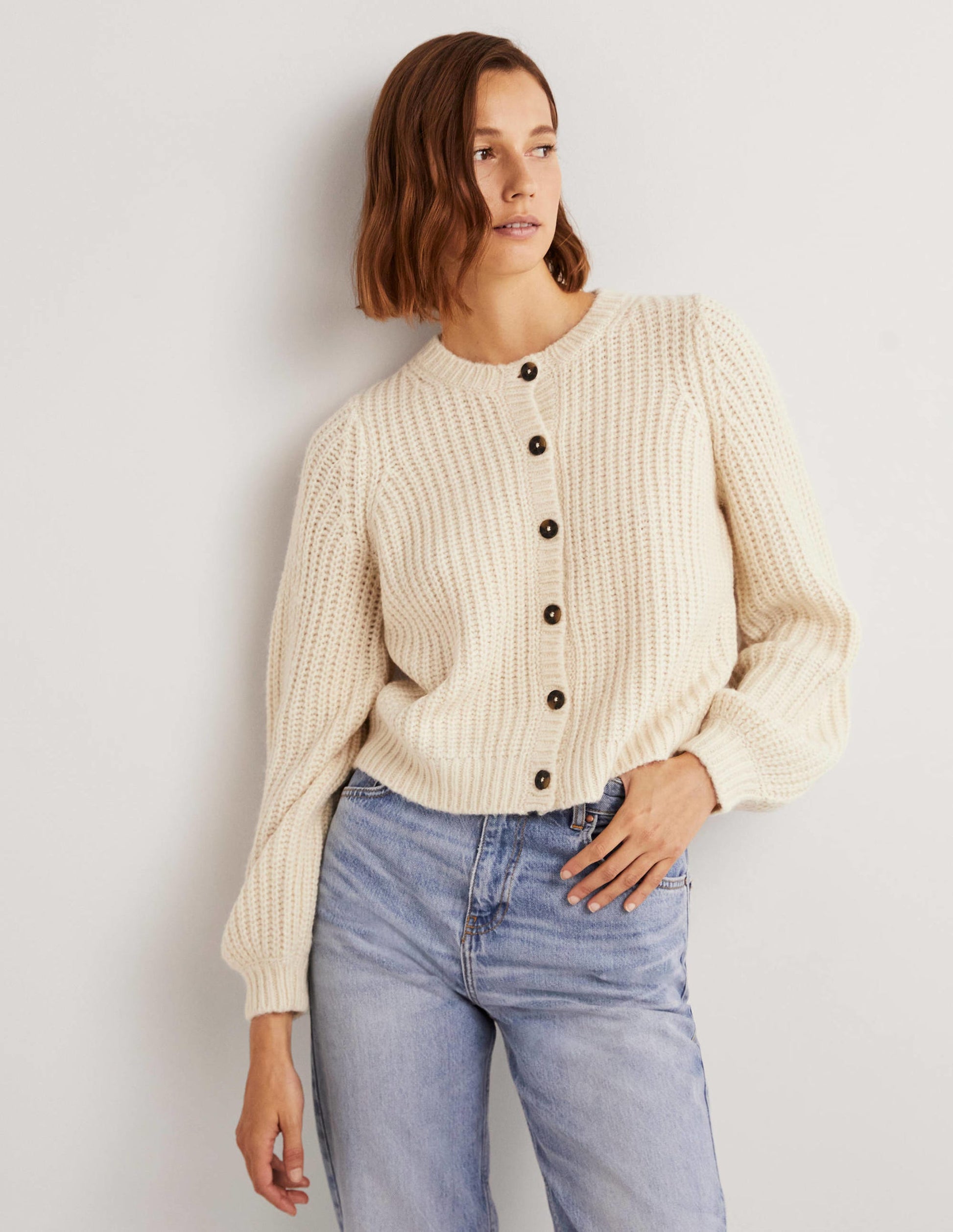 Cream Chunky Ribbed Fluffy Cardigan-Warm Ivory-1