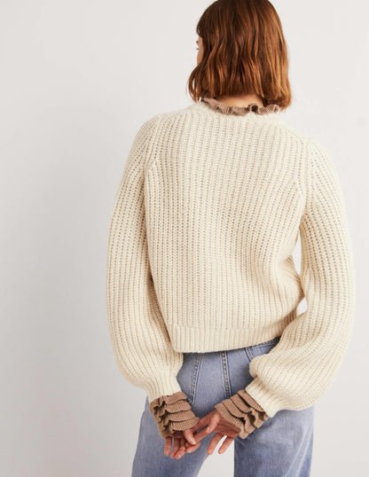 Cream Chunky Ribbed Fluffy Cardigan-Warm Ivory-3