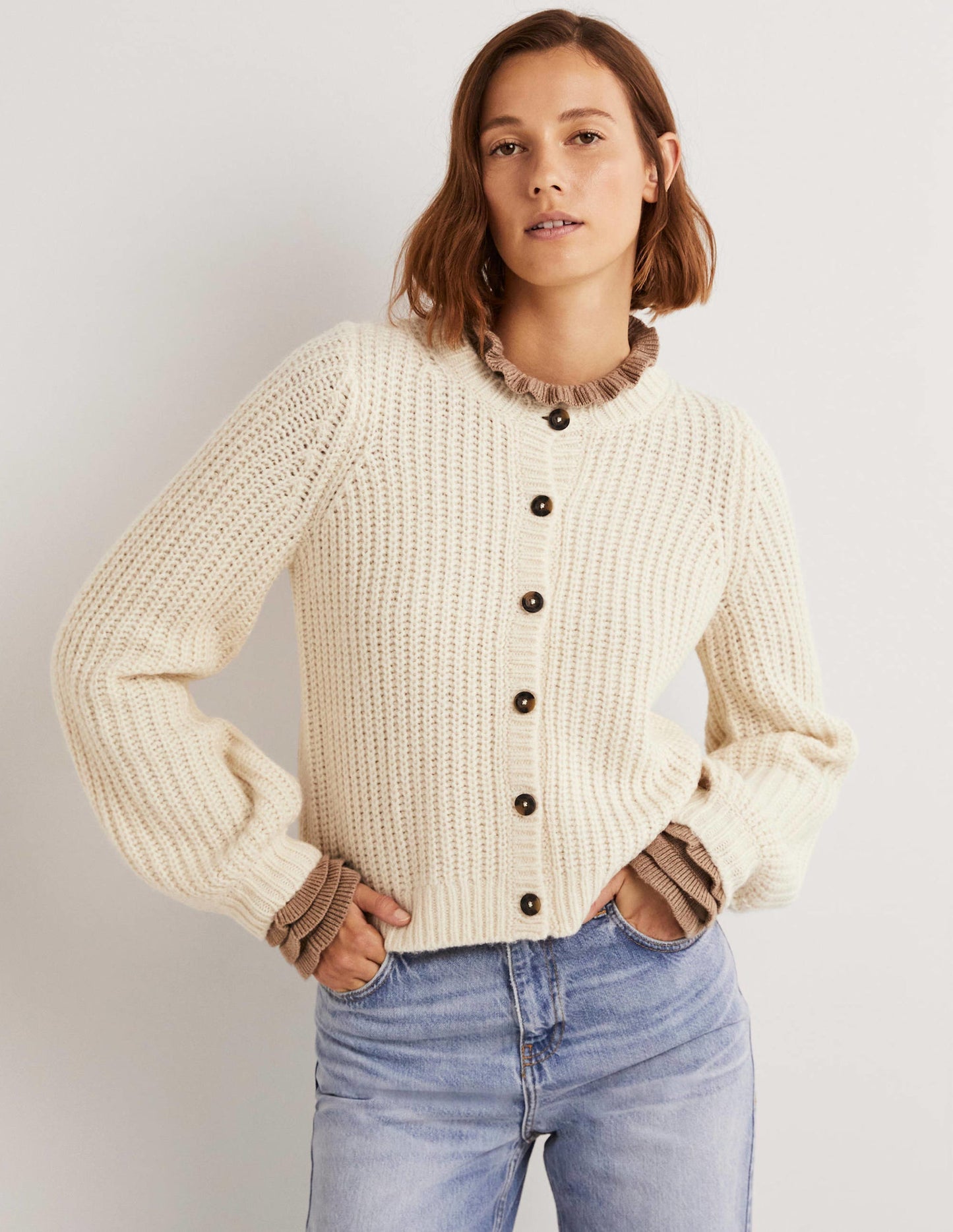 Cream Chunky Ribbed Fluffy Cardigan-Warm Ivory