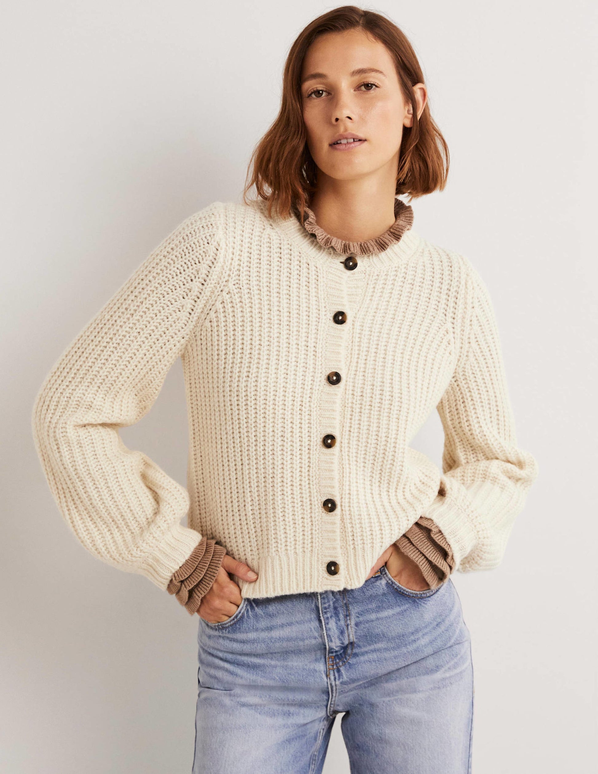 Cream Chunky Ribbed Fluffy Cardigan-Warm Ivory-4