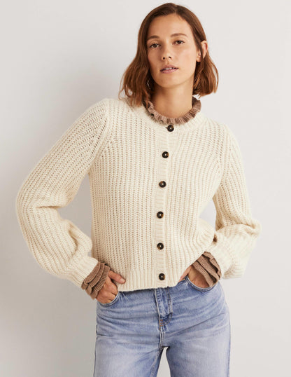 Cream Chunky Ribbed Fluffy Cardigan-Warm Ivory-4