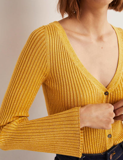 Gold Ribbed Metallic Cardigan-Gold-2