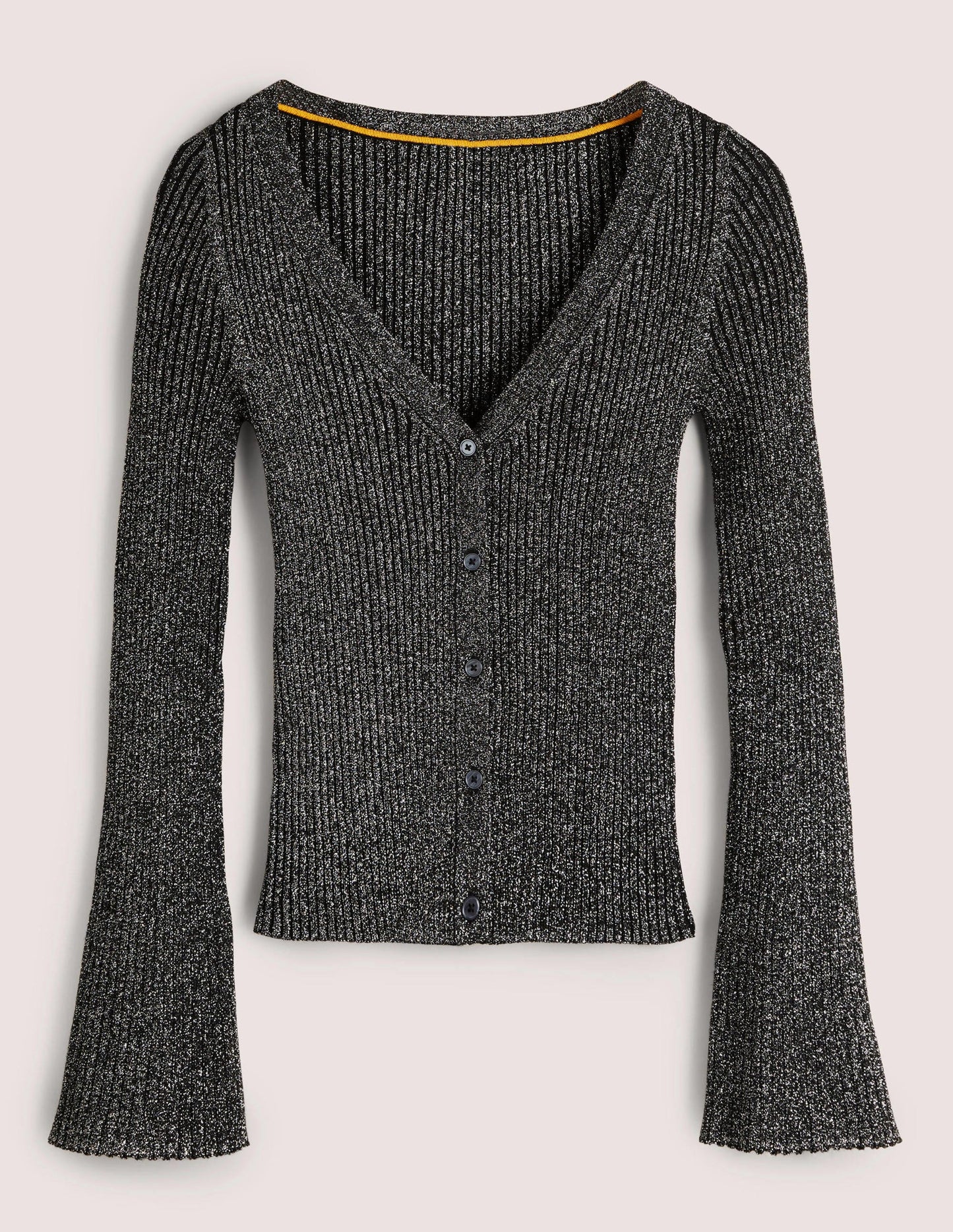 Black Ribbed Metallic Cardigan-Silver, Black