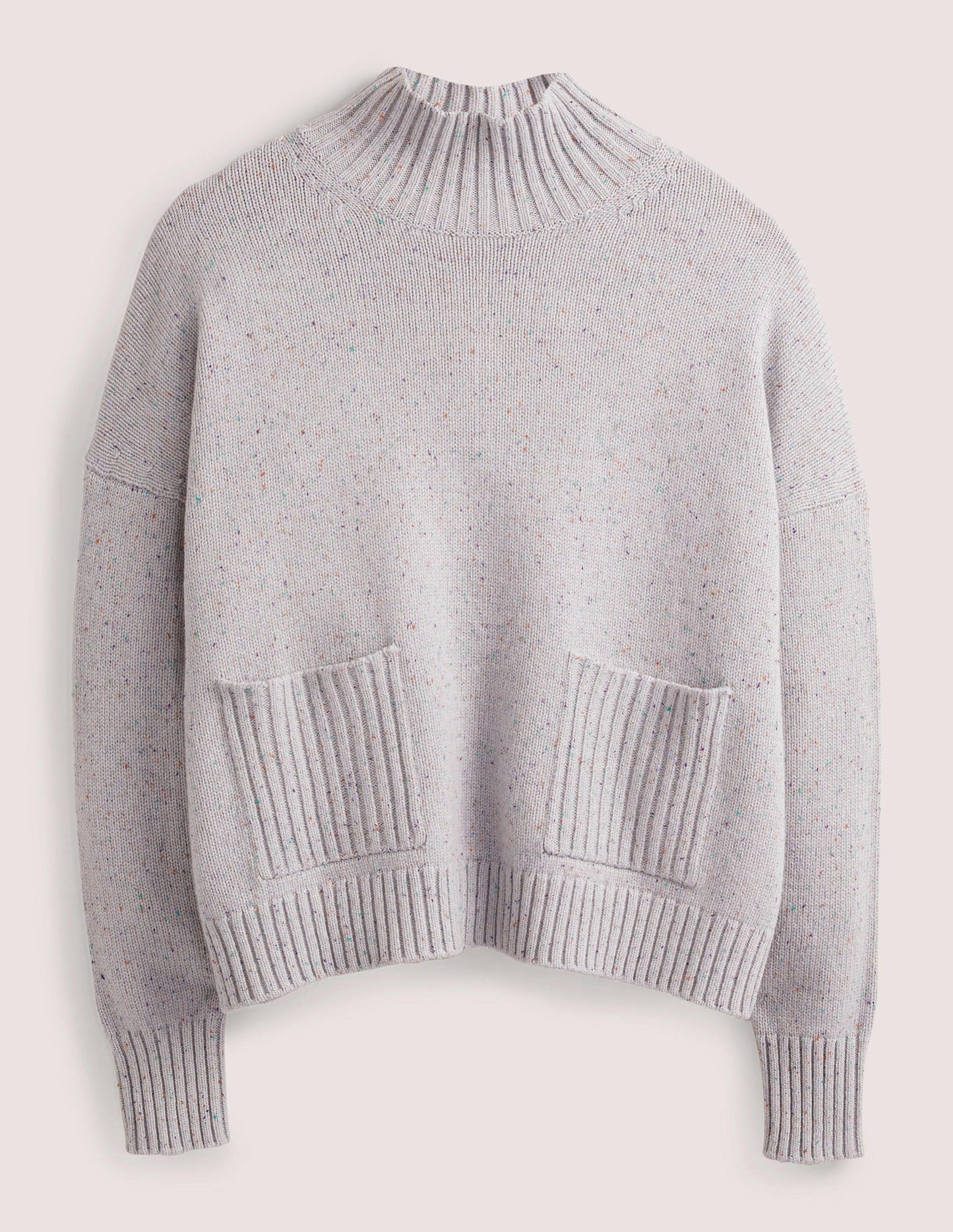 Cashmere High Neck Jumper-Ivory, Multi Nep