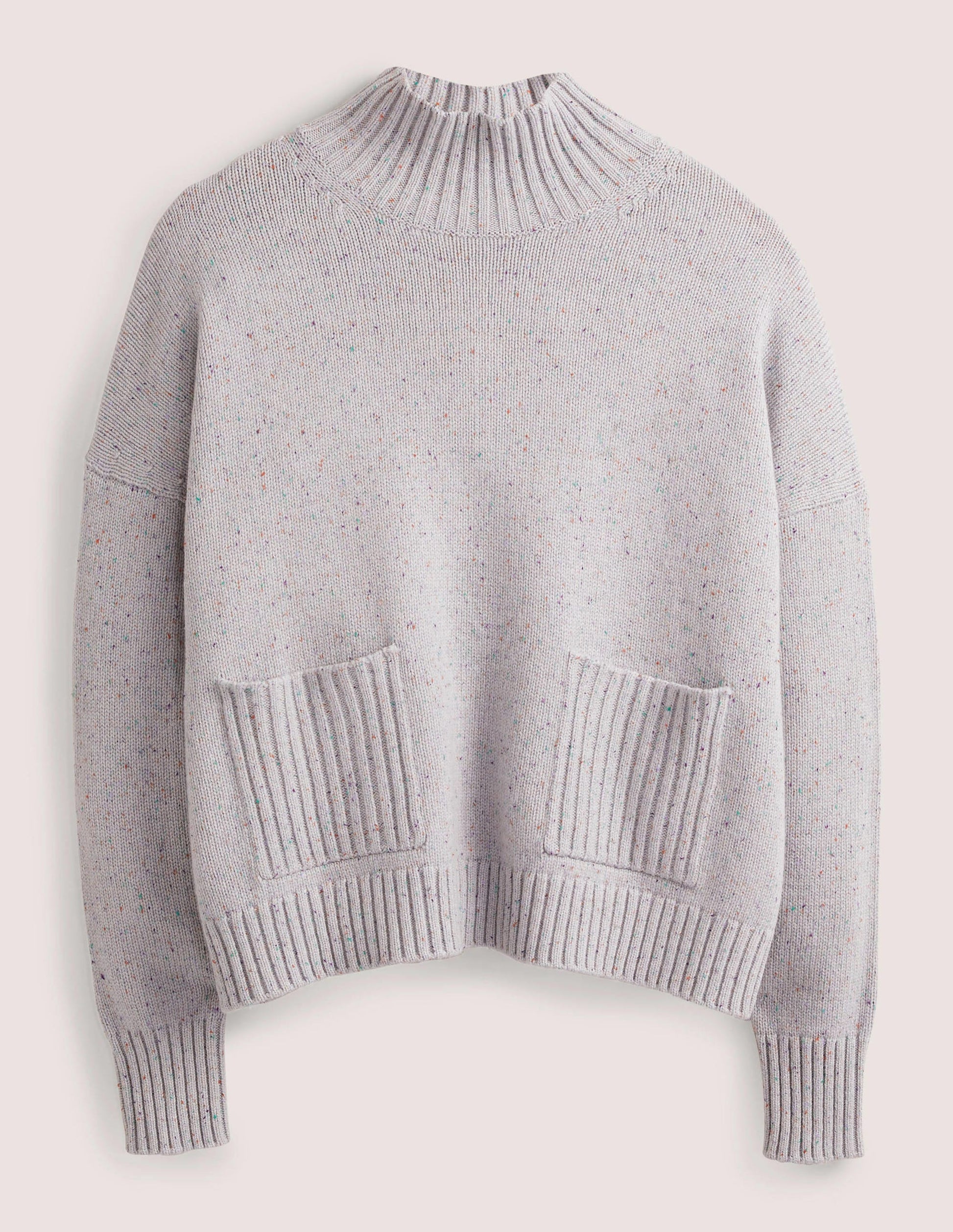 Cashmere High Neck Jumper-Ivory, Multi Nep-5