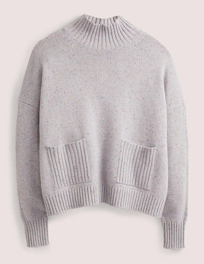 Cashmere High Neck Jumper-Ivory, Multi Nep-5