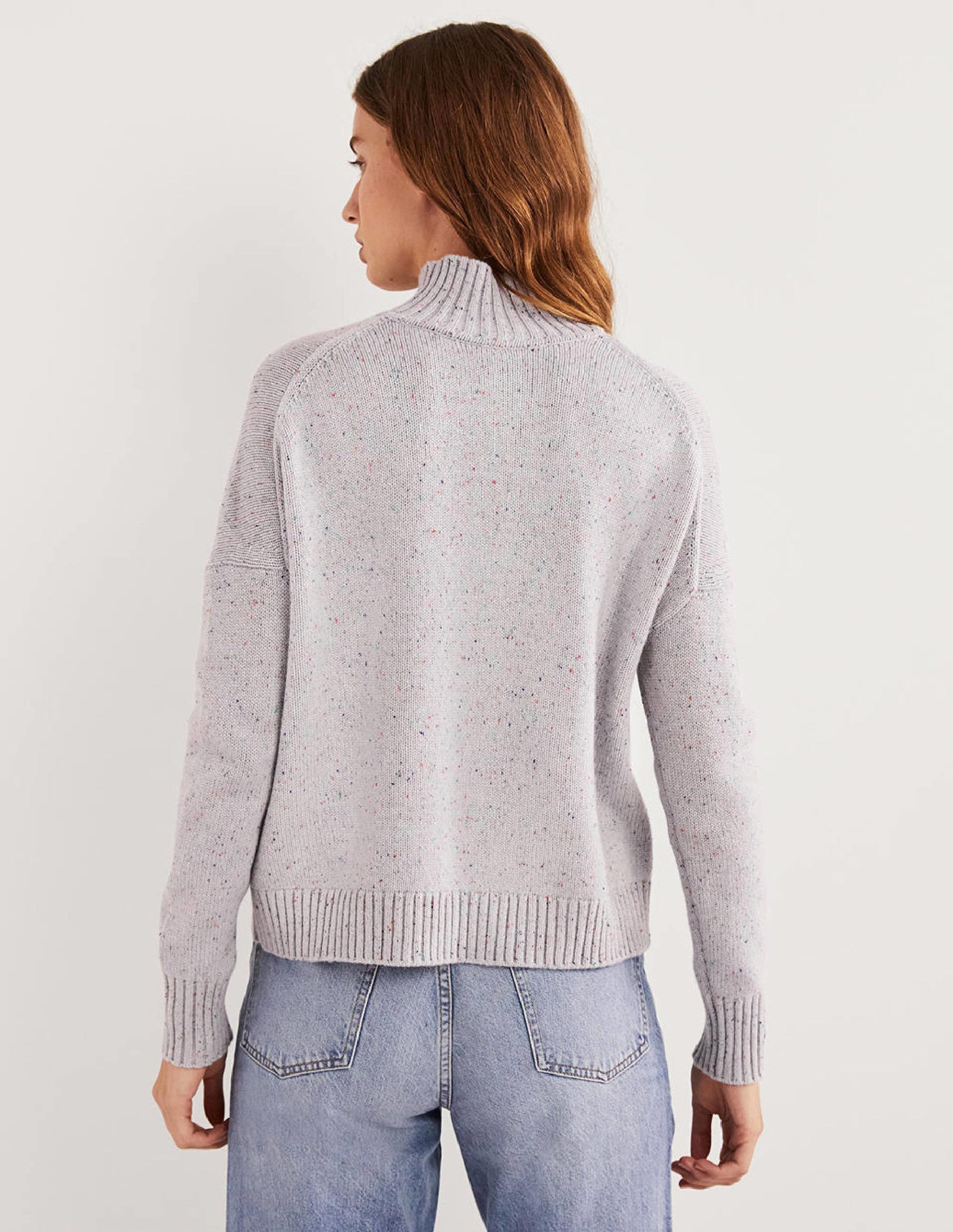 Cashmere High Neck Jumper-Ivory, Multi Nep-3