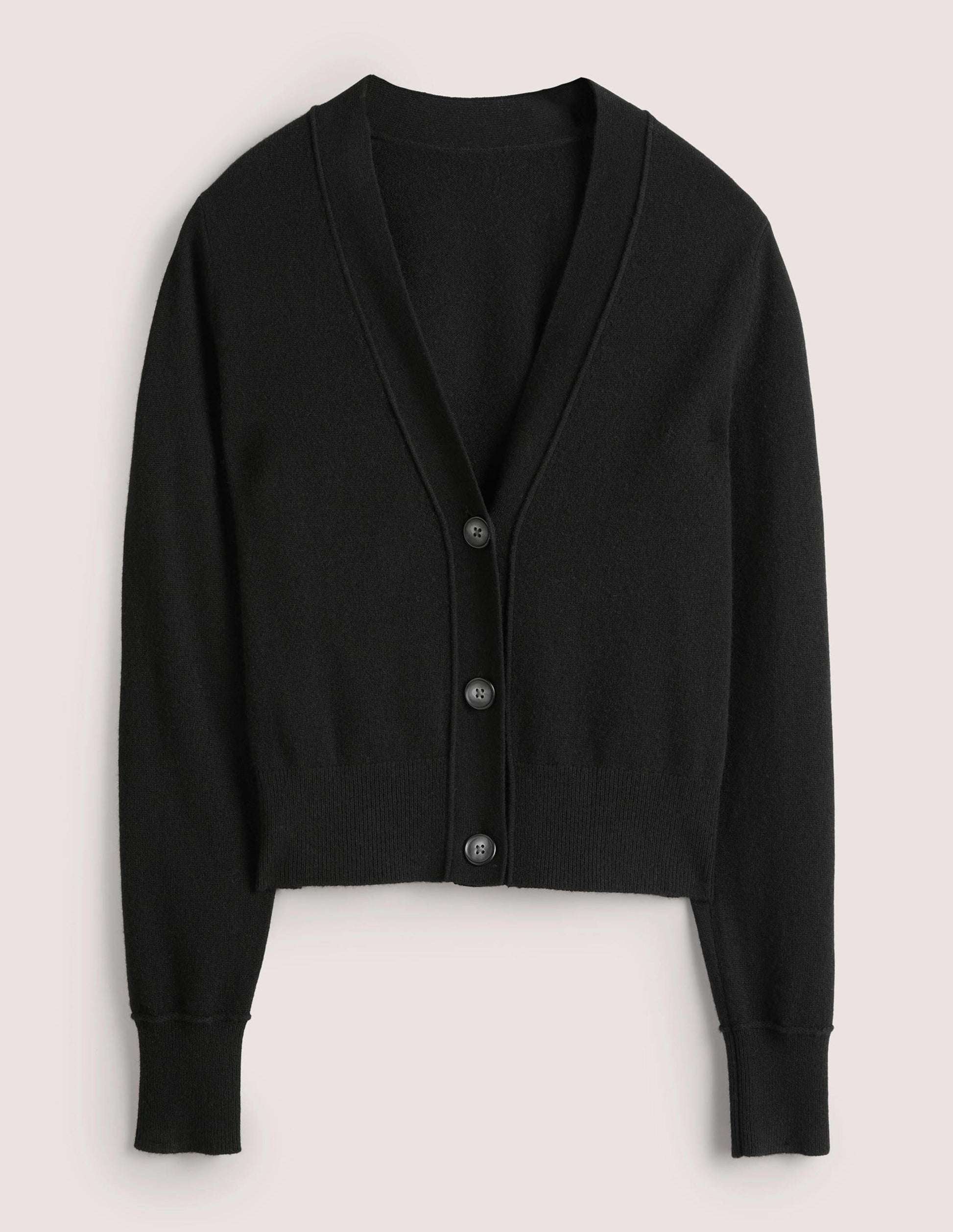 Cropped Cashmere V Cardigan-Black-5