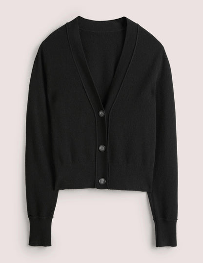 Cropped Cashmere V Cardigan-Black-5