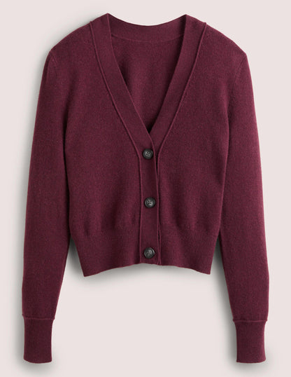 Cropped Cashmere V Cardigan-Mulled Wine Melange-5