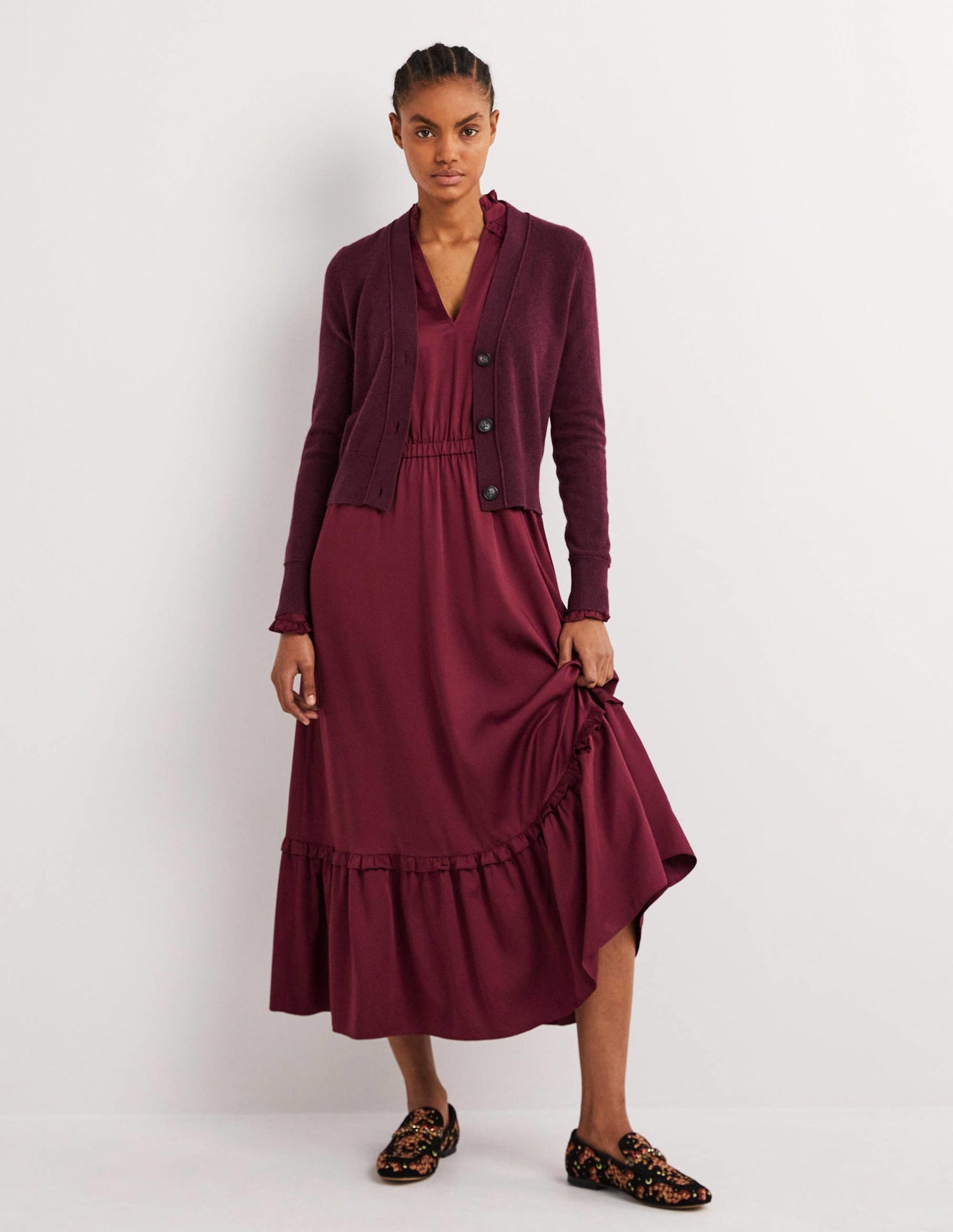 Cropped Cashmere V Cardigan-Mulled Wine Melange