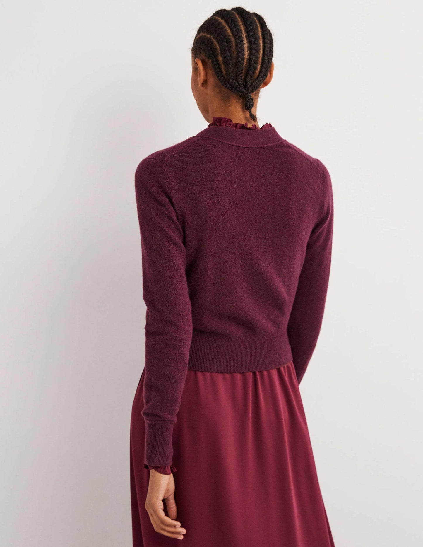 Cropped Cashmere V Cardigan-Mulled Wine Melange