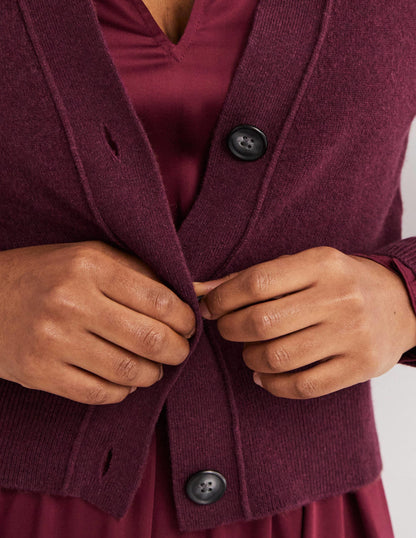 Cropped Cashmere V Cardigan-Mulled Wine Melange-3