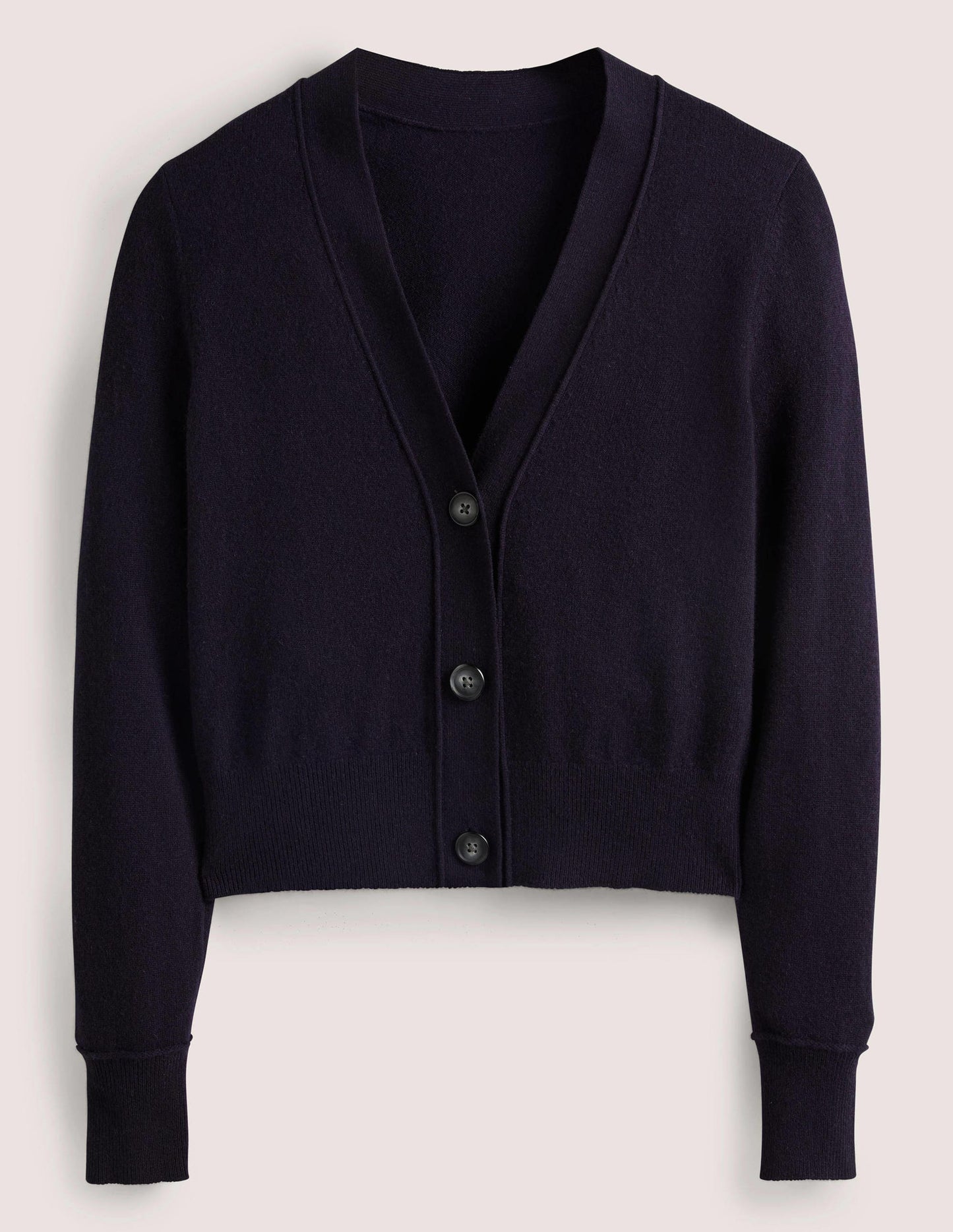 Cropped Cashmere V Cardigan-Navy