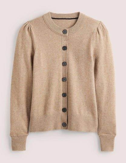 Cashmere Crew Neck Cardigan-Camel Melange