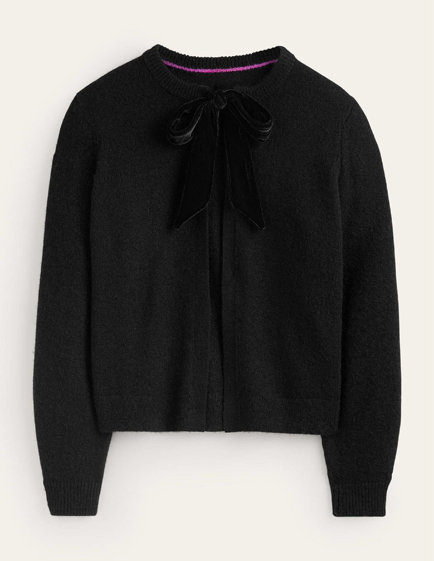 Fluffy Bow Cardigan-Black