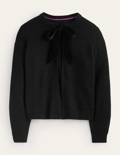 Fluffy Bow Cardigan-Black-5