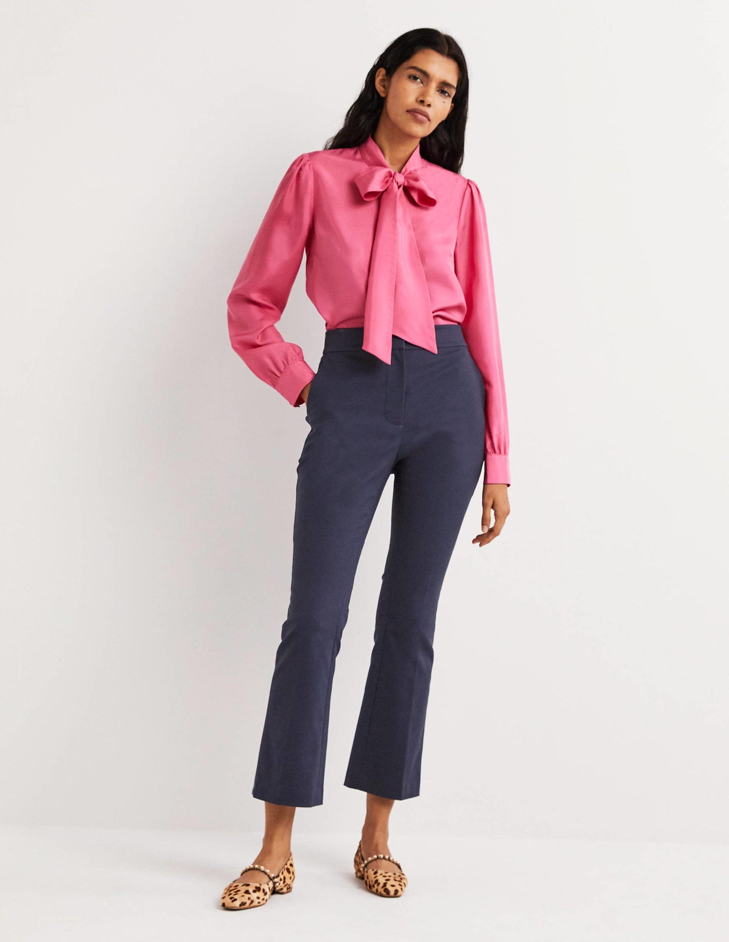 Cropped Flare Trousers-Navy