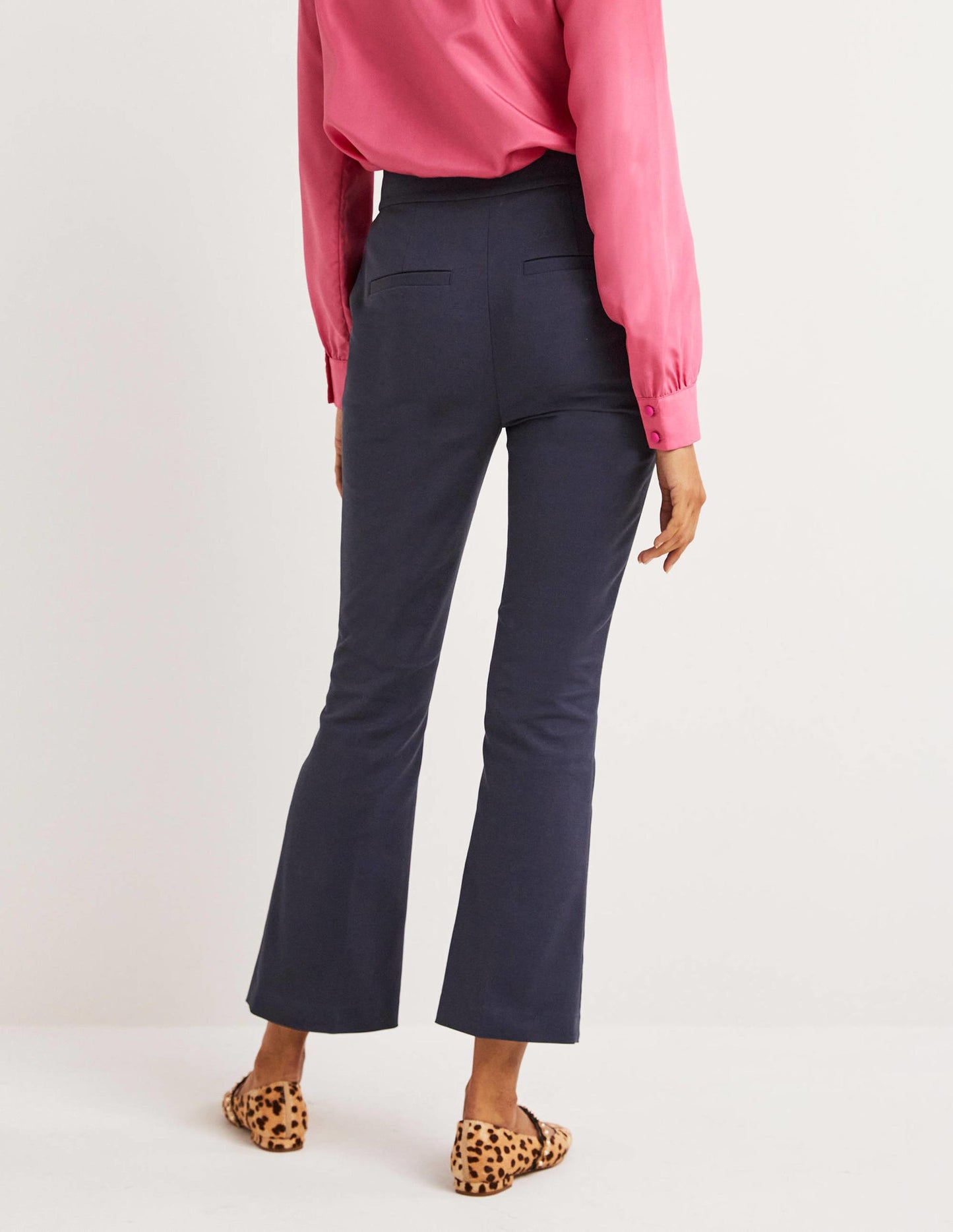 Cropped Flare Trousers-Navy