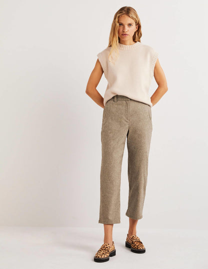 Barrel Leg Flannel Trousers-Light Oatmeal Marl