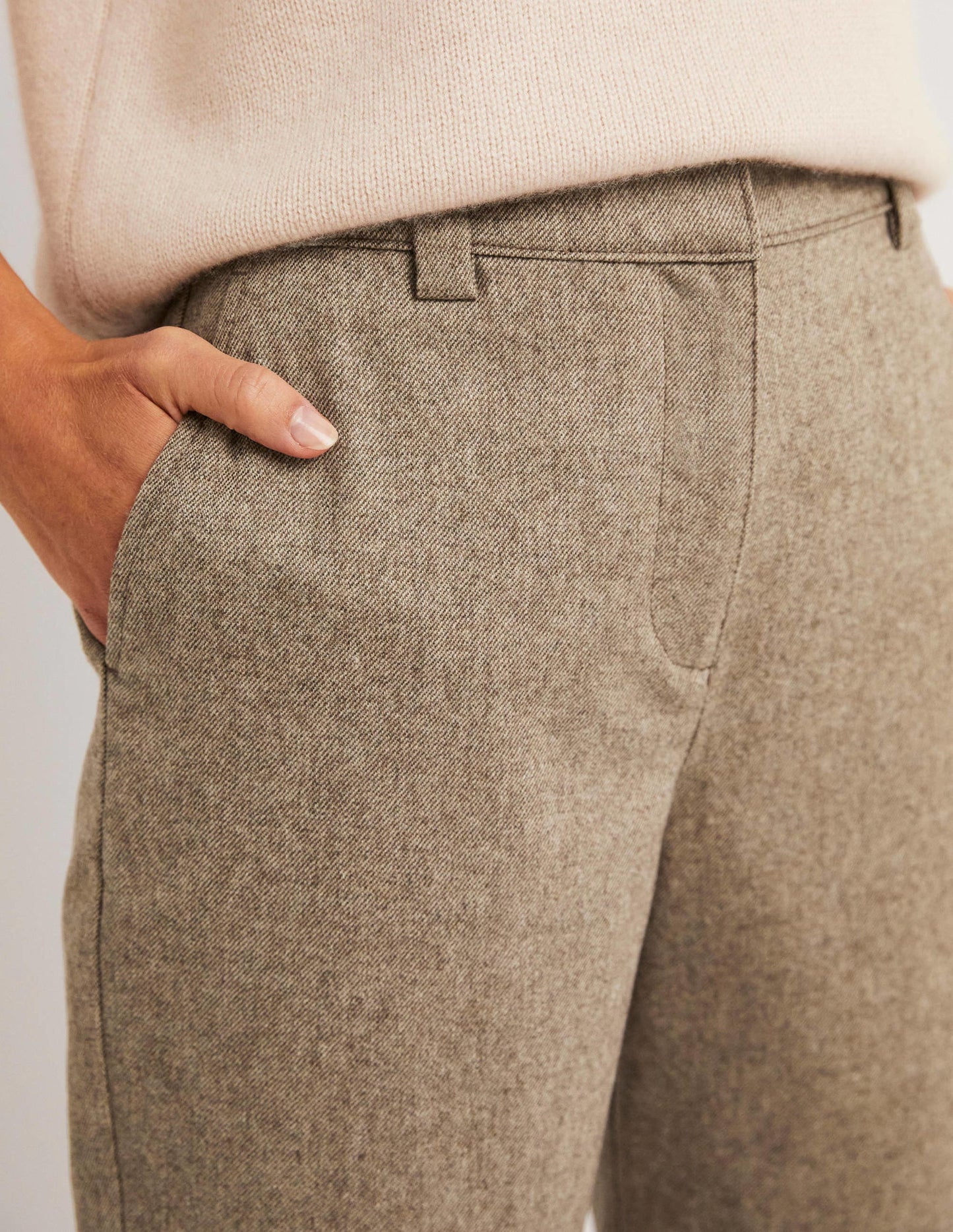 Barrel Leg Flannel Trousers-Light Oatmeal Marl