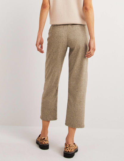 Barrel Leg Flannel Trousers-Light Oatmeal Marl