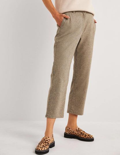 Barrel Leg Flannel Trousers-Light Oatmeal Marl