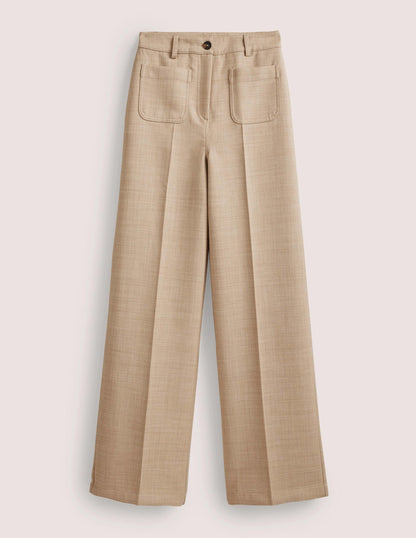 High Rise Wide Leg Trousers-Oatmeal Marl-6