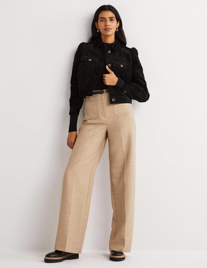 High Rise Wide Leg Trousers-Oatmeal Marl-1