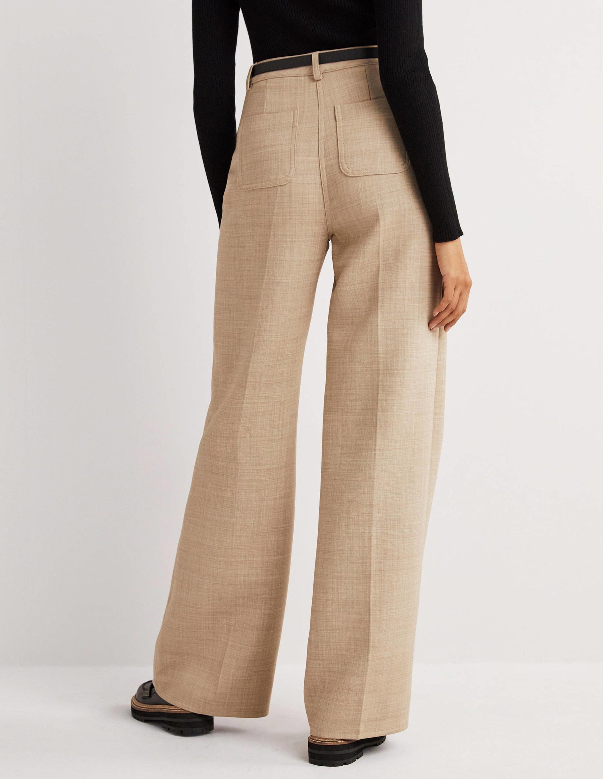High Rise Wide Leg Trousers-Oatmeal Marl-3