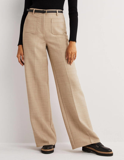 High Rise Wide Leg Trousers-Oatmeal Marl-5