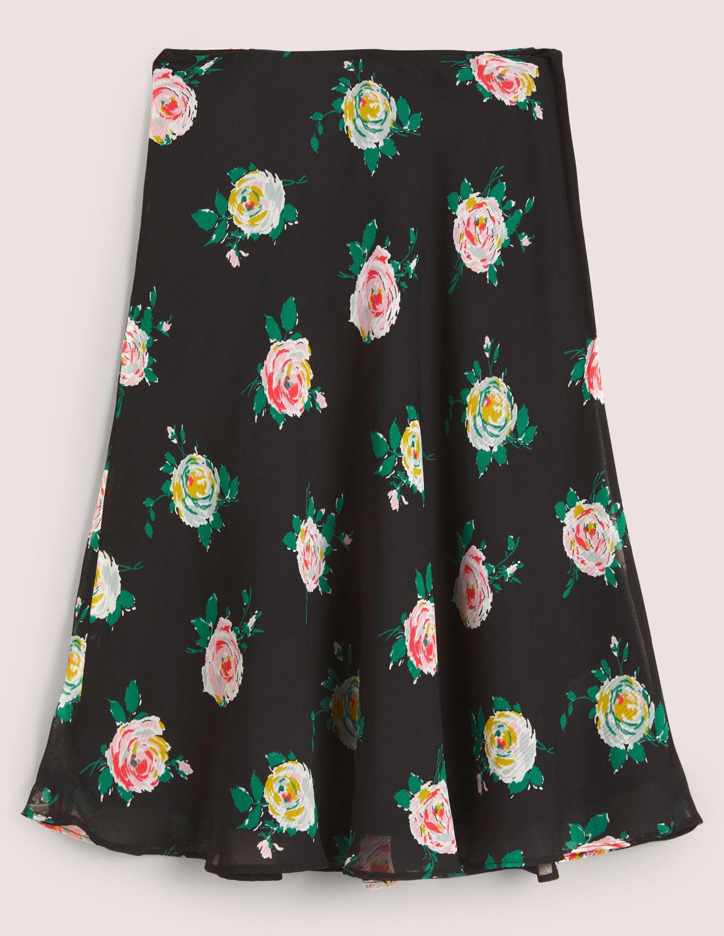 Crinkle Bias-cut Skirt-Black, Painterly Rose